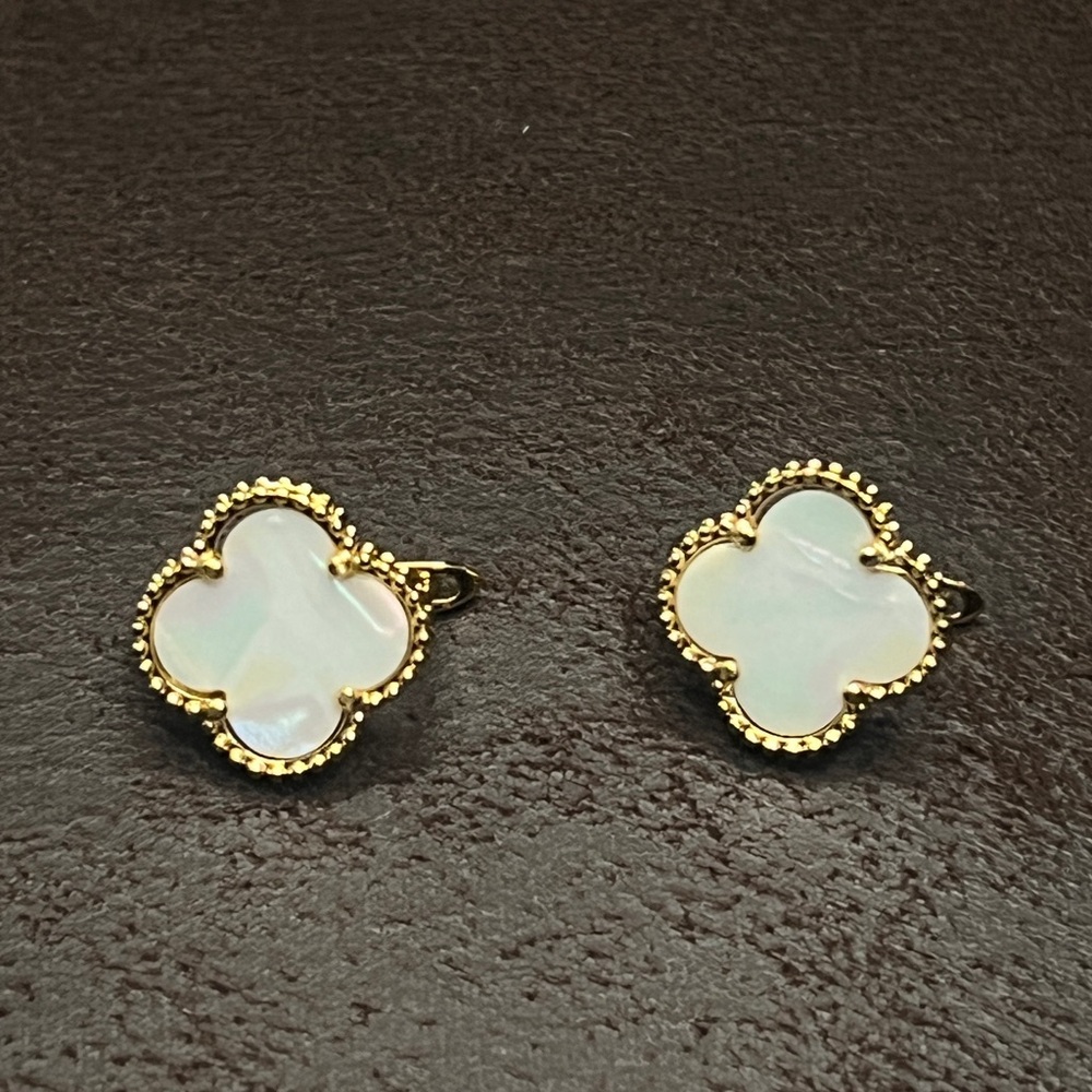21K Gold Plated and White Clover Earrings